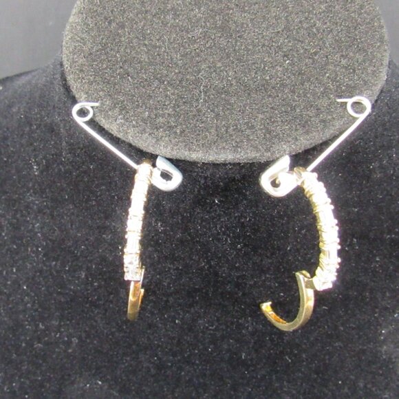 Rose Gold Plated Sterling Silver 925 OL Z Hoop Earrings w/Rhinestones 1" Tall - Picture 4 of 8